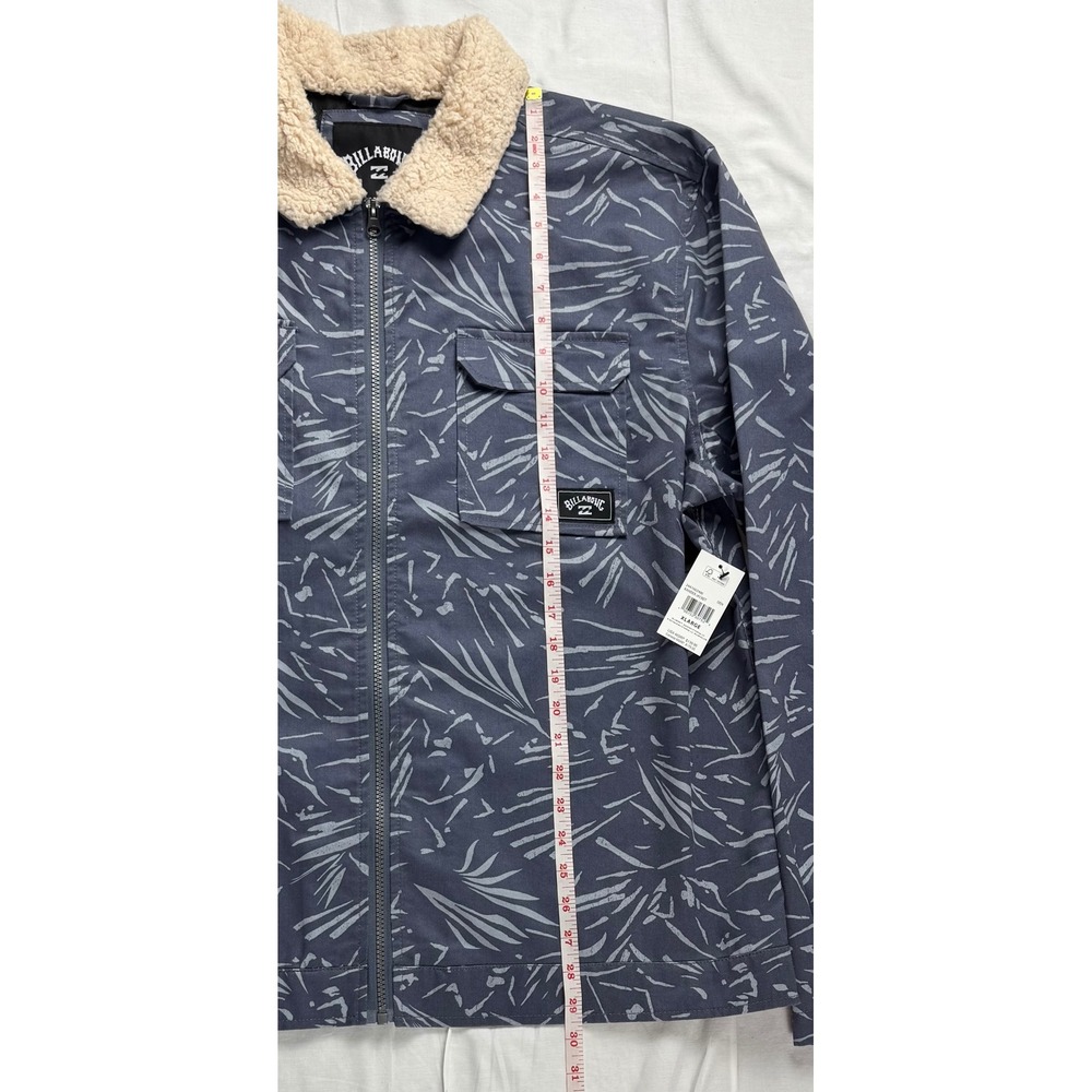 Billabong Xander Shirt Jacket Mens XL Blue Grey Leaf Print Sherpa Collar NWT - Picture 6 of 15